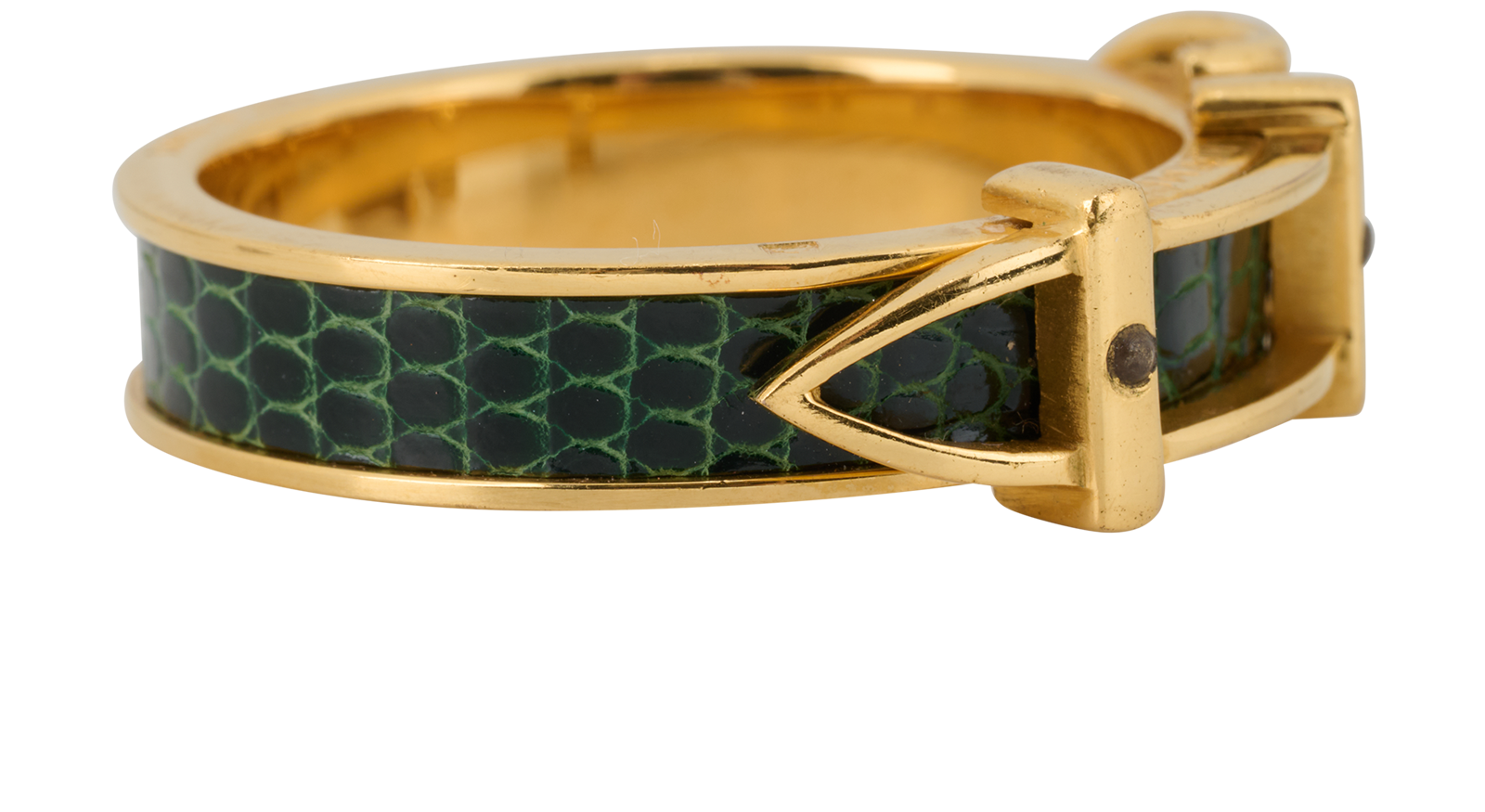 Hermes Scarf Ring, &pound;140, Accessories, Gold/Green, Lizard, Side view